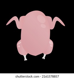 pollo crudo vectorial fresco, limpio de plumas y sin cabeza y piernas sobre un fondo oscuro