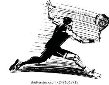 vector raw hand-drawn sketch of the tennis player silhouette