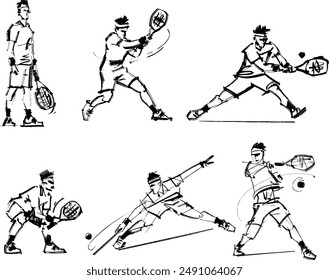 vector raw hand-drawn sketch of the tennis player's silhouettes