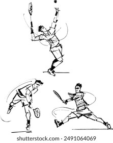 vector raw hand-drawn sketch of the tennis player's silhouettes