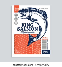 Vector raw king salmon package design concept. Salmon fillet or steak. Modern style seafood illustration