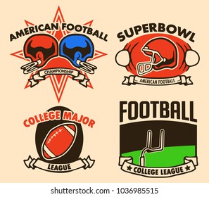 Vector raw line illustration collection of American Football Label