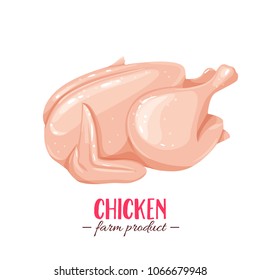 Vector Raw Whole Chicken. Icon Meat Birds For Design Farm Product And Market.