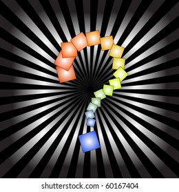 vector ray pattern black & white background with question sign