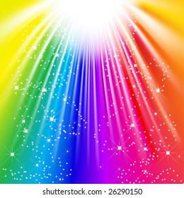 Vector - rays of colorful light with sparkling stars