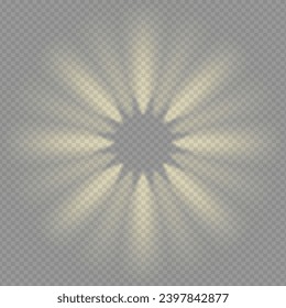 Vector rays of light flare effect. Cinema beam illuminate empty interior. Spotlight shine golden beams. Warm projector png stage award ceremony.