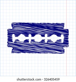 Vector razor blade icon with pen and school paper effect 