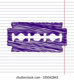 Vector razor blade icon with pen and school paper effect 