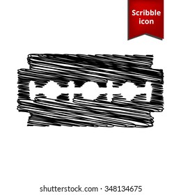 Vector razor blade icon with pen and school paper effect. Scribble icon for you design. 