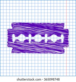 Vector razor blade icon with pen and school paper effect 