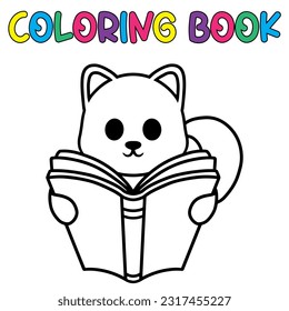 Vector reading book dog cartoon cute coloring page for kids vector