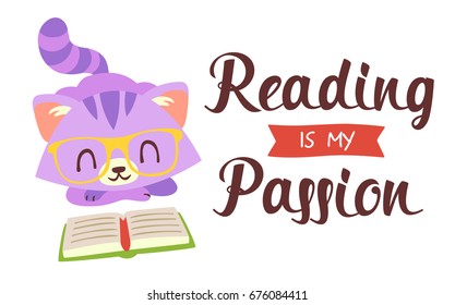 vector reading is my passion nerd cat vector illustration