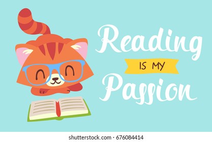 vector reading is my passion nerd cat vector illustration