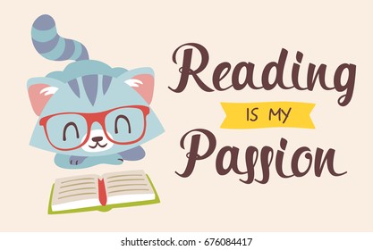 Vector Reading Is My Passion Nerd Cat Vector Illustration