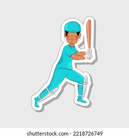Vector Del Bateador Listo De Cricket De Batear Sobre El Fondo Griego En Estilo Pegatina.