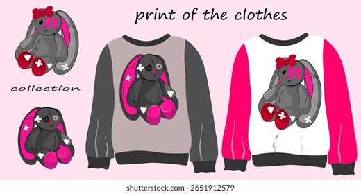 Conjunto de vetor pronto para design têxtil. Imprima dois belos pedaços em roupas. Imprimir para roupas. Design de blusas, camisetas, calças, pijamas. Ilustração. Impressão bonita para roupas.