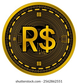 Vector of Real Brazil Digital Currency in gold and black colors on a white background.