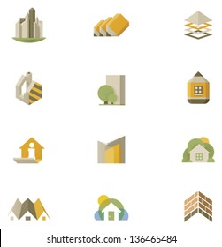 Vector real estate, architecture and building construction icon set