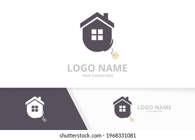 Vector real estate and bomb logo combination. House and detonate logotype design template.