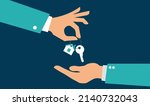 Vector real estate concept in flat style - hands giving keys - sell house