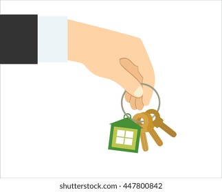 Vector real estate concept in flat style - hand giving keys - sell house icon