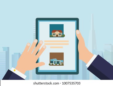 Vector real estate concept searching house for rent Flat vector illustration.