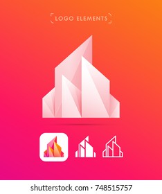 Vector Real Estate, construction, abstract buildings logo template. Origami paper style. Crystal shape