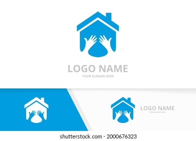 Combinación de vectores inmobiliarios y abrazos con el logotipo. Plantilla de diseño del logotipo de la casa y las manos.