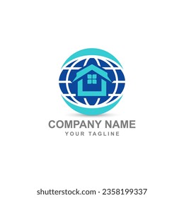 Combinación de vectores inmobiliarios y logotipo de globo. Plantilla de diseño de logotipo de la casa y del mundo.EPS 10