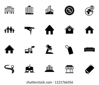 Vector Real Estate Icons, Sale And Rent Sign Symbols - Commercial Residential Building. Property Mortgage Silhouette