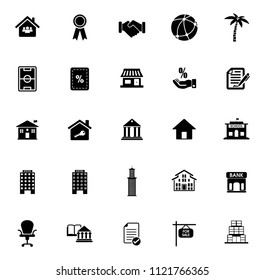 Vector Real Estate Icons, Sale And Rent Sign Symbols - Commercial Residential Building. Property Mortgage Silhouette