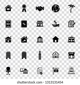 Vector Real Estate Icons, Sale And Rent Sign Symbols - Commercial Residential Building. Property Mortgage Silhouette