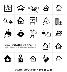 vector real estate icons set modern flat design pictograms black isolated on white background