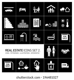 vector real estate icons set modern flat design pictograms white isolated on black background