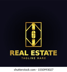 Vector real estate logo design. House for sale or make a sign template. Entity, rent, sell, buy, invest or landscape business identity. A charming simple house with a beautiful golden color.