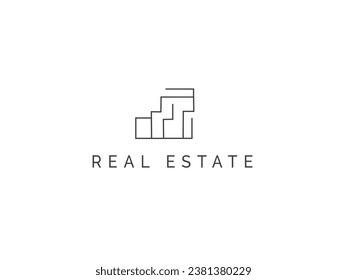 Vector Real estate logo, element. Modern style home architecture icon. Simple Line art logo.