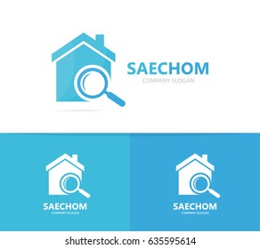 Vector of real estate and loupe logo combination. House and magnifying glass symbol or icon. Unique rent and search logotype design template.