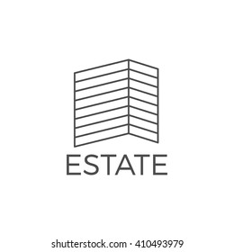 Vector real estate modern logo design, realtor icon for info graphics, websites and print media. Vector, flat icon, badge, label, clip art. Lineart style. Elegant Thin line design. Monochrome.