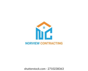 Vetor imobiliário NE logo design. Um modelo de logotipo com cor azul e laranja. Logotipo, letra EN