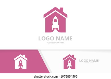 Vector real estate and rocket logo combination. House and airplane logotype design template.