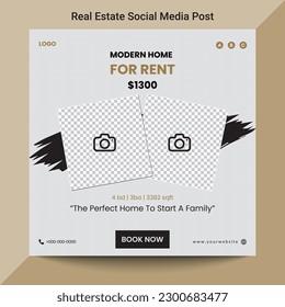 Vector real estate square social media banner template or square web banner promo template