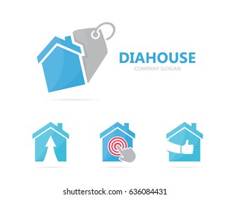 Vector of real estate and tag logo combination. House and shop symbol or icon. Unique rent and label logotype design template.