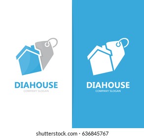 Vector of real estate and tag logo combination. House and shop symbol or icon. Unique rent and label logotype design template.