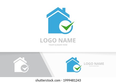 Vector real estate and tick logo combination. House and check mark logotype design template.