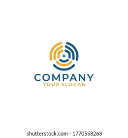 Vektorgrafik von Immobilien und WiFi Logo Kombination. Haus- und Signalsymbol oder Symbol. Einzigartige Miete und Radio, Internet Logotype Design Vorlage.