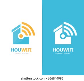 Vector of real estate and wifi logo combination. House and signal symbol or icon. Unique rent and radio, internet logotype design template.