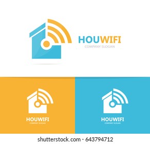 Vector of real estate and wifi logo combination. House and signal symbol or icon. Unique rent and radio, internet logotype design template.