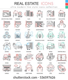 Vector Real estates color line outline icons for apps and web design. Real estates icons