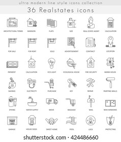 Vector Real estates house ultra modern outline line icons for web and apps. 