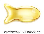 Vector Real fish oil capsule with transparency effect and shadow. Realistic shiny medicine pills with gold fish oil or omega 3 vitamin supplement isolated on white background. 3d vector illustration